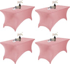 4Pack Spandex Waterproof Table Covers 6ft，Spandex 6ft Waterproof Table Cover for Party,Wedding, Banquet, and Events(Dusty Pink)