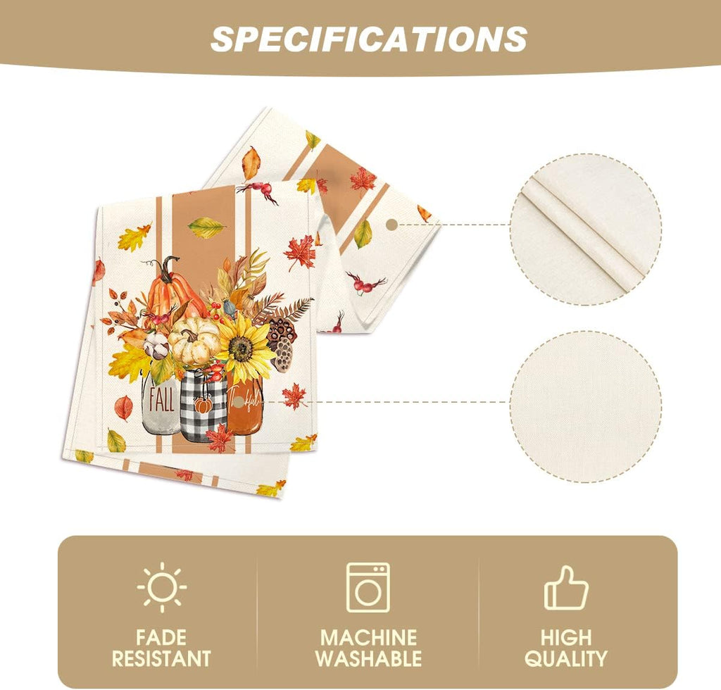 Artoid Mode Thankful Fall Pumpkin Leaves Floral Vases Table Runner, Autumn Thanksgiving Kitchen Dining Table Decoration for Home Party Decor 13x48 Inch
