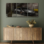 Canvas Wall Art for Bedroom Black Cool Sports Car Wall Art for Living Room Super Car in the Garage 3 Panels Vintage Wall Art Decor Modern Artwork for Home Walls Giclee Framed Ready to Hang 36"Wx16"H