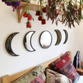 5 pcs Scandinavian Natural Decor Acrylic Moonphase Mirrors Interior Design Wooden Moon Phase Mirror Bohemian Wall Decoration for Home Living Room Bedroom Decor - No Need to Punch (Black)