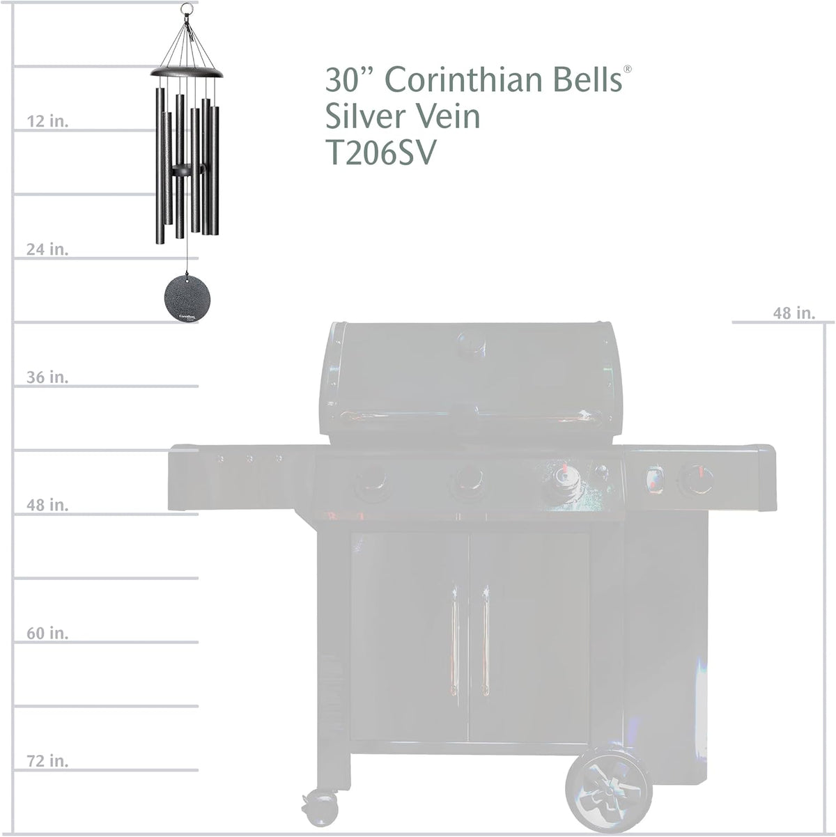 Corinthian Bells by Wind River - 30 inch Silver Vein Wind Chime for Patio, Backyard, Garden, and Outdoor Decor (Aluminum Chime) Made in The USA