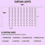 Dazzle Bright 300 LED Curtain String Lights, Halloween Fairy Lights for Bedroom with 8 Lighting Modes, Connectable Waterproof Window Light Party Wedding Garden Wall Decor, Purple