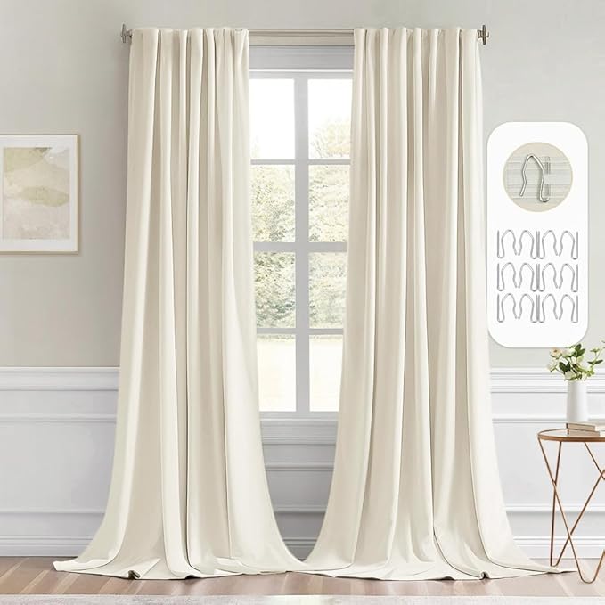 MIULEE Beige White Back Tab Blackout Curtains 52x108 Inch Long 2 Panels Set | by MIULEE