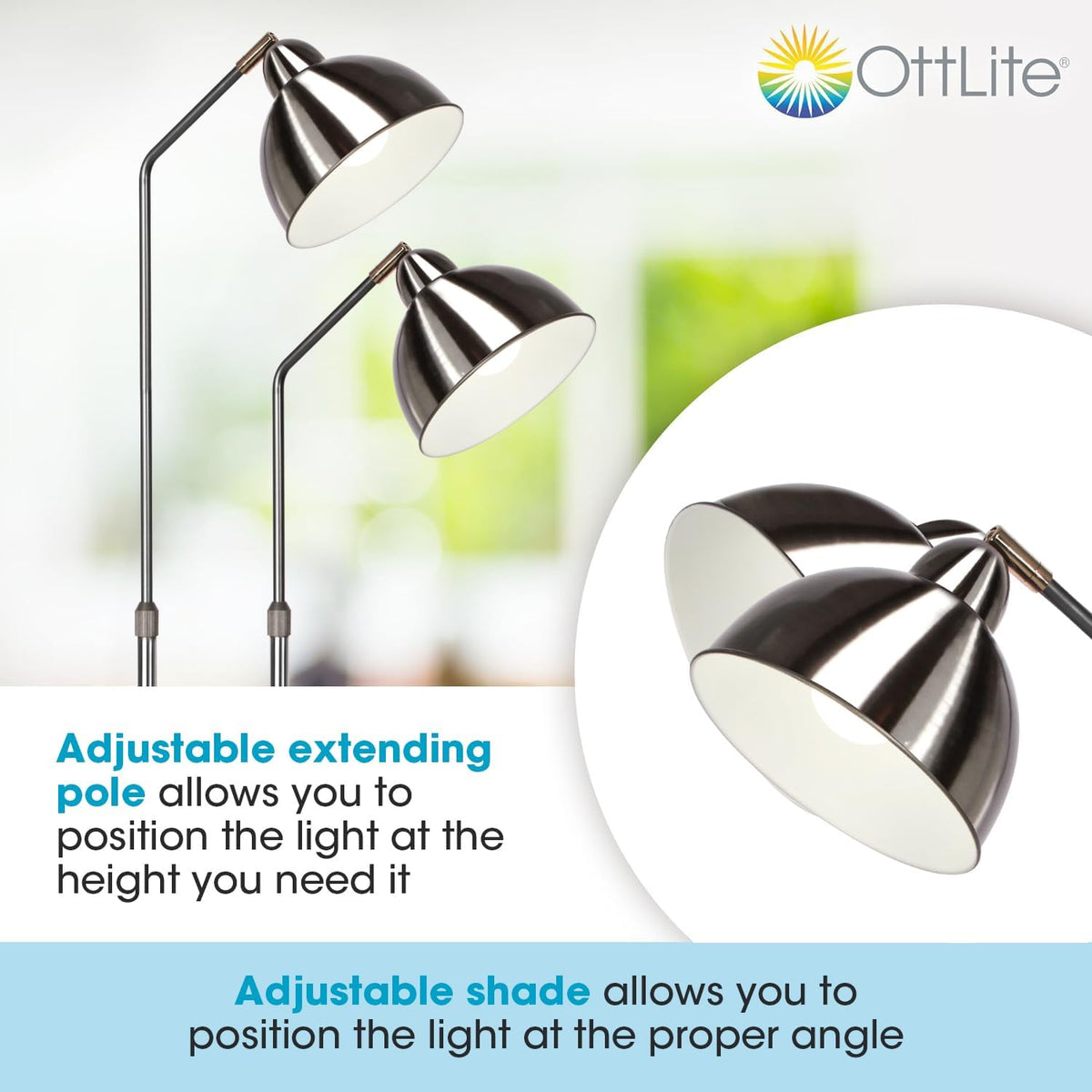 OttLite Covington Floor Lamp - Brushed Nickel, Adjustable Modern & Contemporary LED Light