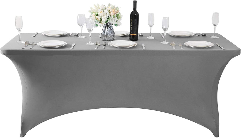 Spandex Table Cover for 6Ft or 4fT or 8ft Table Universal Fitted Stretch Tablecloth for Party, Banquet, Wedding and Events-Gray