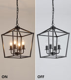 AMZASA UL Listed Black Industrial 4 Light Lantern Chandelier Ceiling Light Fixtures Farmhouse Metal Cage Rustic Geometric Pendant Light for Kitchen Island Entryway Dining Room Stairs and Hallway