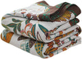 Boho Throw Blanket for Bed 80”x90”, 100% Cotton Woven Blanket for Couch Sofa, Ultra Soft 4-Layer Muslin Quilt with Vintage Floral Printed, Farmhouse Bed Blanket/Cover for Living Room Decor