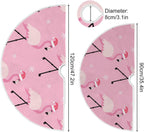 Christmas Pink Flamingo Tree Skirt, Seasonal Tree Mat Holiday Party Supplies Ornaments Indoor Outdoor Decorations for Tabletop Trees 35.4 Inches