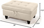 Ottoman Rectangular Storage Ottoman Bench, Faux Leather Footrest, Coffee Table, Stool Footstool with Hinged Lid for Living Room, Bedroom, Entryway, Champagne, 35"x23.5"x17.5"