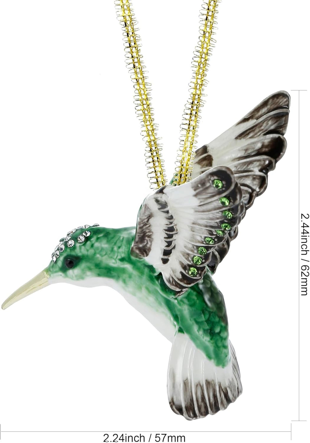 Hand Painted Enamel Hanging Hummingbird Ornament, Elegant Decorative Hanging Ornaments, Christmas Figurine Collectible Keepsake Home Decor, for Christmas Tree, Windows, Satin Ribbon (Hummingbird)