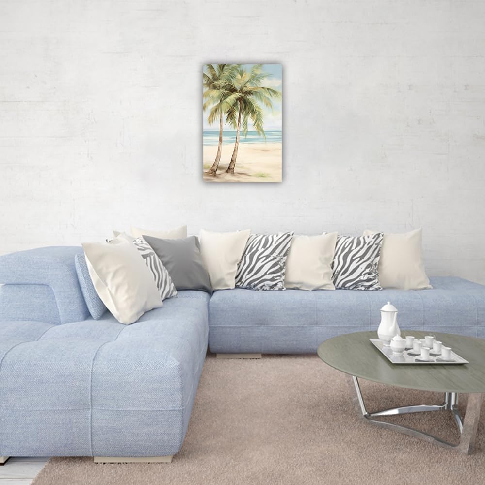 LURENCZH Tropical Beach Canvas Wall Art Seaside Palm Tree Picture Wall Decor Ocean Scenery Painting Prints for Bathroom Decor Framed(Beach-2,16.00" x 24.00")
