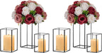 Hewory Glass Hurricane Candle Holder Set of 6, Black Large Hurricane Centerpiece for Table, Tall Floor Square Pillar Candle Holders Lantern Set for Wedding, Anniversary, Party, Fireplace, Dining Room