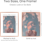 Homeforia 12x16 Rose Gold Picture Frame, High End Metal 12x16 Poster Frames with Mat 9x12 Photo, 12 x 16 Rose Gold Frames Matted to 9 by 12 Print, 16x12 Thin Frames, Tempered Glass, Wall Kit, Set of 1