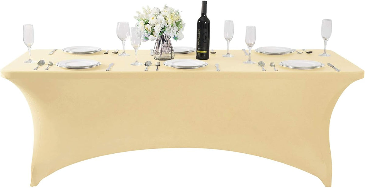 2Pack Spandex Table Cover for 6Ft or 4fT or 8ft Table Universal Fitted Stretch Tablecloth for Party, Banquet, Wedding and Events-Champagne