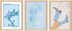 Blue Preppy Canvas Wall Art Set of 3 Trendy Cowgirl Boots Home Decor Flower Market Posters Prints Coastal Aesthetic Painting Picture for Girls Bedroom Bathroom Living Room Dorm 16x24Inch Wood Framed