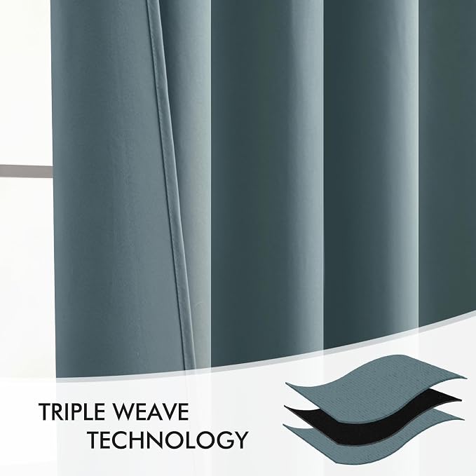 MIULEE Greyish Blue Back Tab Blackout Curtains 52x108 Inch Long 2 Panel Set | - Image 7