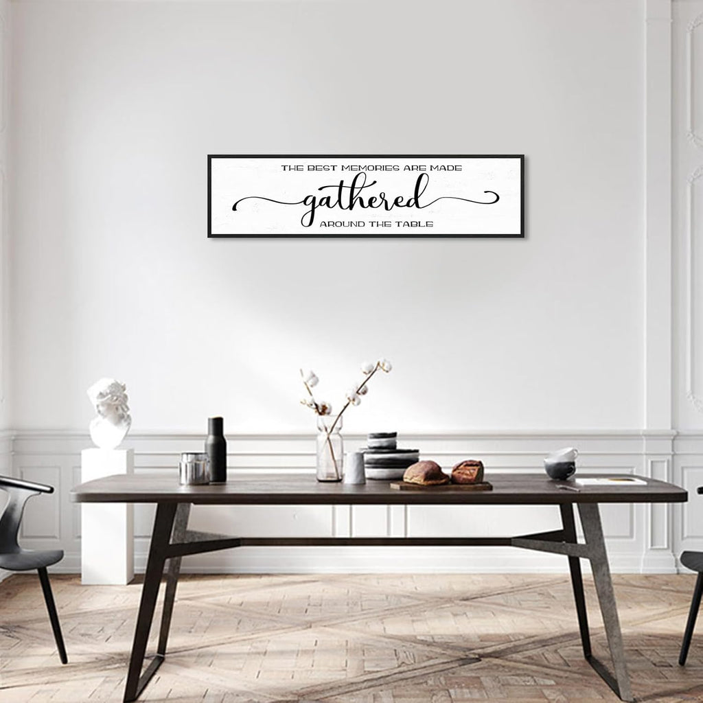 The Best Memories Are Made Gathered Around The Table Wall Decor: Farmhouse Kitchen Wall Art Framed Large Rustic Kitchen Sign Modern Dining Room Wall Decor Hanging Wall Plaques 12"x40"