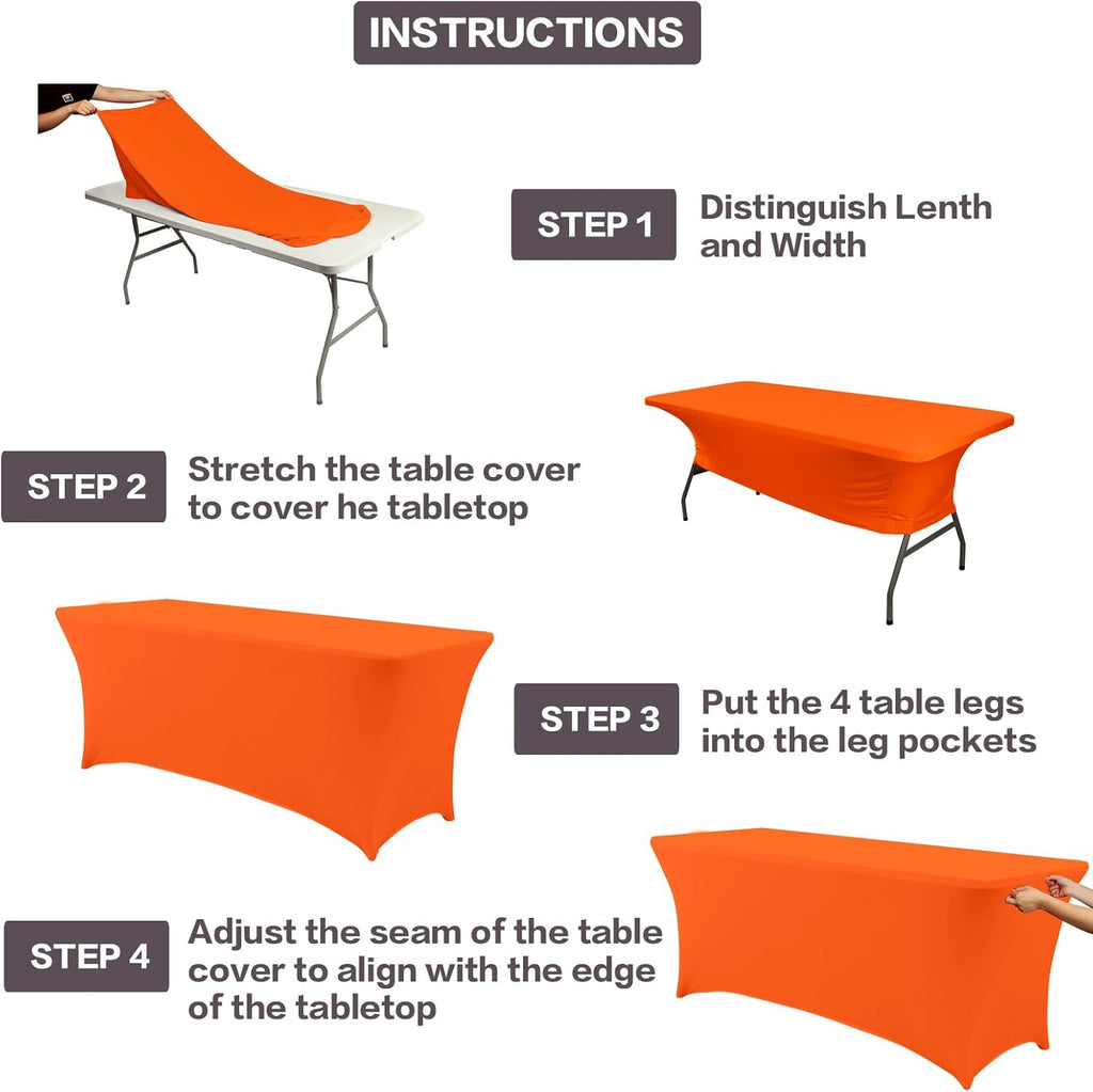 IVAPUPU 4FT Table Cloth for Rectangular Fitted Events Stretch Orange Table Covers Washable Cover Spandex Tablecloth Protector for Party, Wedding, Cocktail, Banquet, Festival