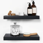 Homeforia Black Floating Shelf 18 inch, High End Solid Real Wood 18inch Bathroom Floating Shelves for Wall Mounted, Black Wooden 18in Floating Shelves, Heavy Duty Bracket, 18 X 6.5 X 1.75 in, Set of 4