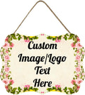 Personalized Wooden Welcome Sign Front Door Decor Home Sign Customized Image/Text Hanging Farmhouse Decorations for Home Office 11.2 * 8 Inch