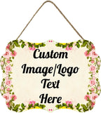 Personalized Wooden Welcome Sign Front Door Decor Home Sign Customized Image/Text Hanging Farmhouse Decorations for Home Office 11.2 * 8 Inch