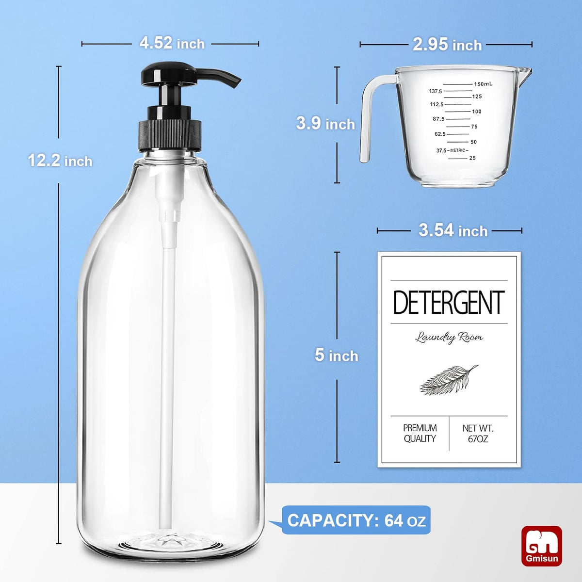 GMISUN Laundry Detergent Dispenser, 2 Pack Liquid Laundry Soap Dispenser, 64oz Storage Container for Farmhouse Laundry Room Decor, Liquid Bottle Organizer for Detergent/Softener/Bleach