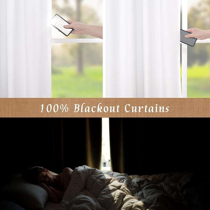 White 100% Blackout Linen Curtains 84 Inches Long - Image 3