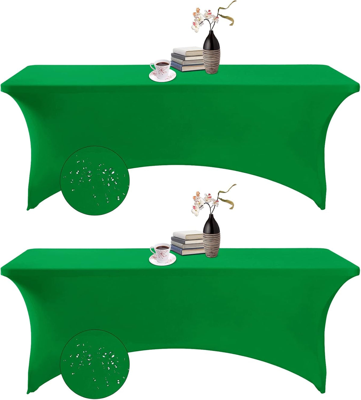 2Pack Spandex Waterproof Table Covers 8ft，Spandex 8ft Waterproof Table Cover for Party,Wedding, Banquet, and Events(Emerald)