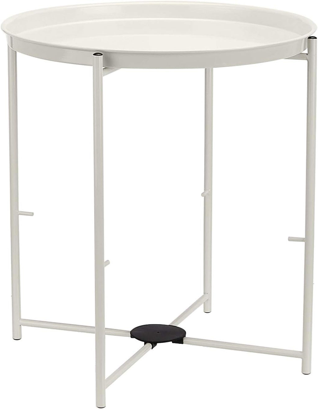 Amazon Basics Round Storage End Table, Side Table with Cloth Basket, White/Heather Gray, 17.7"L x 17.7"W x 18.9"H