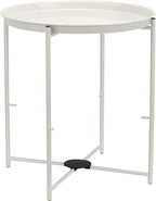 Amazon Basics Round Storage End Table, Side Table with Cloth Basket, White/Heather Gray, 17.7"L x 17.7"W x 18.9"H