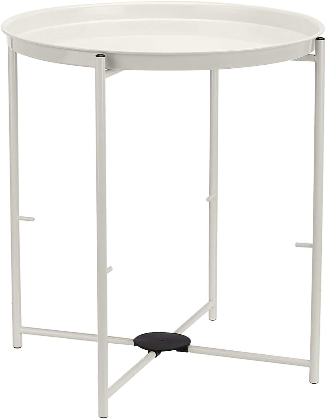 Amazon Basics Round Storage End Table, Side Table with Cloth Basket, White/Heather Gray, 17.7"L x 17.7"W x 18.9"H