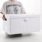 PRANDOM Collapsible Storage Box with Lid [1-Pack] Leather Fabric Foldable Storage Bin Organizer Container Basket Cube with Cover for Home Bedroom Closet Office Nursery White (22.8X15.7X11.8)
