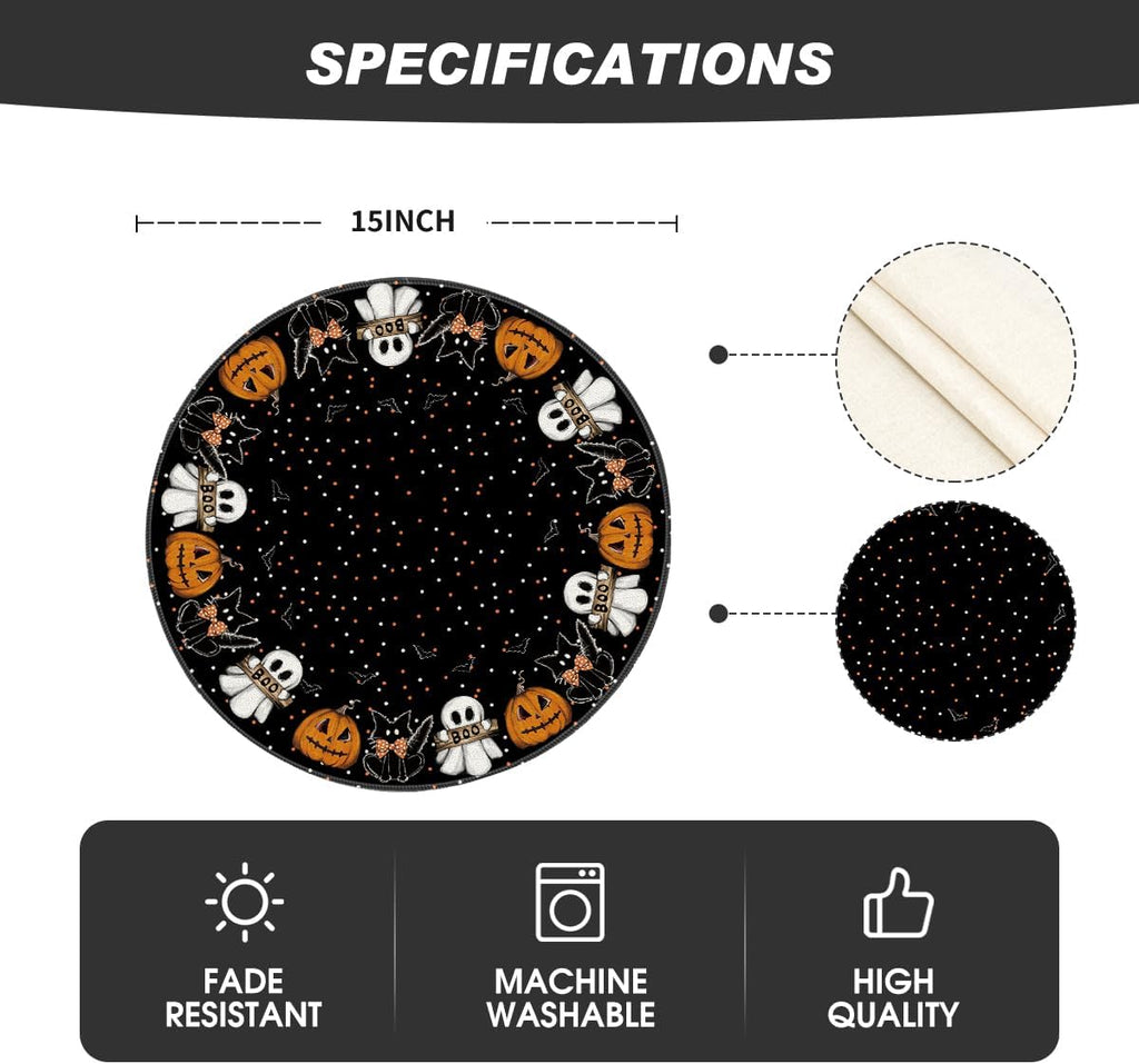 Artoid Mode Ghost Cat Halloween Round Placemats Set of 4, 14 Inch Table Mats for Party Kitchen Dining