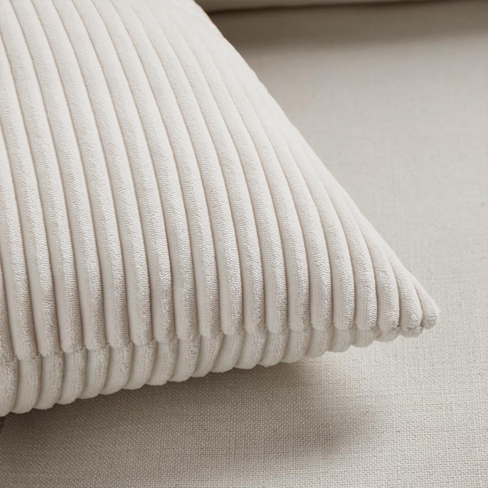 Fancy Homi 2 Packs Cream Decorative Throw Pillow Covers 22x22 Inch for Living Room Couch Bed Sofa, Rustic Farmhouse Boho Home Decor, Soft Corss Corduroy Patchwork Accent Square Cushion Case 55x55 cm
