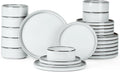 Onader Dinnerware Dishes Sets for 8, Stoneware Plates and Bowls with Unglazed Terracotta Bottom, Ceramic Kitchen Dinner Dish Set, 24 Piece - Glacier White