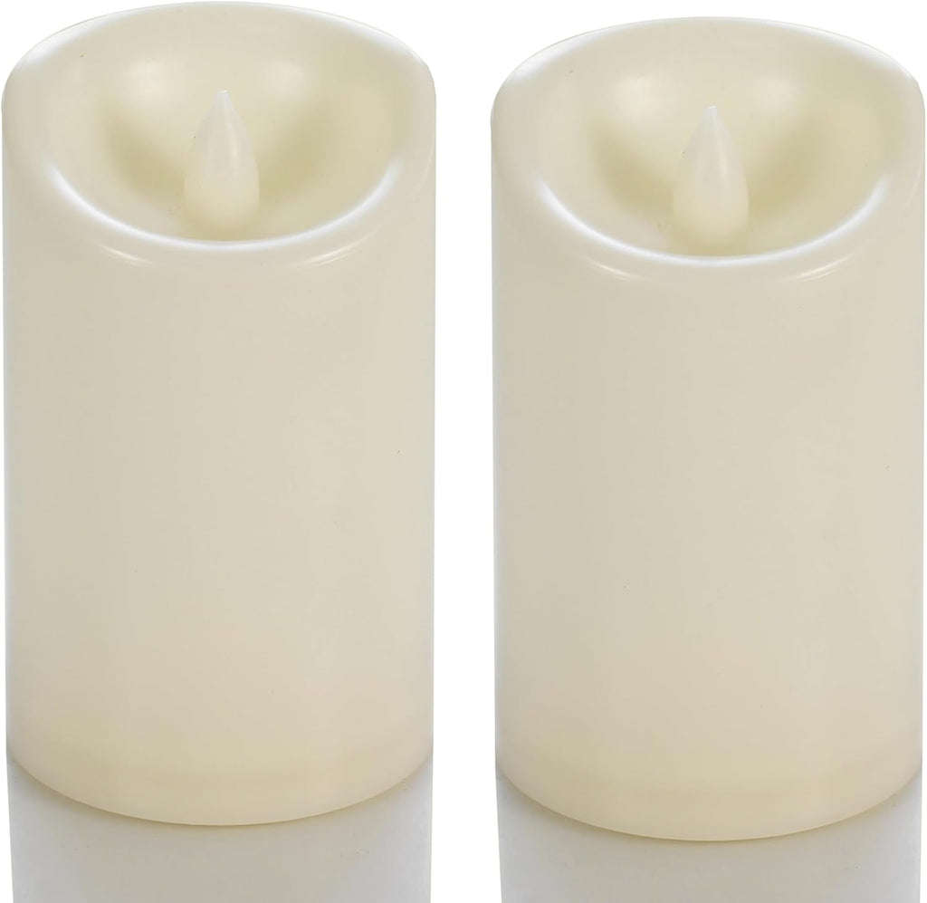 CANDLE CHOICE Waterproof Outdoor Battery Operated Flameless Candles with Timer Flickering Plastic Resin Electric LED Pillar Lights for Lantern Patio Garden Wedding Party Decorations 3x5 Inches 2 Pack