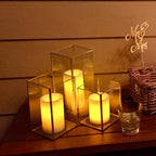Hewory Glass Hurricane Candle Holder Set of 18, Gold Large Hurricane Centerpiece for Table, Tall Floor Square Pillar Candle Holders Lantern Set for Wedding, Anniversary, Party, Fireplace, Dining Room