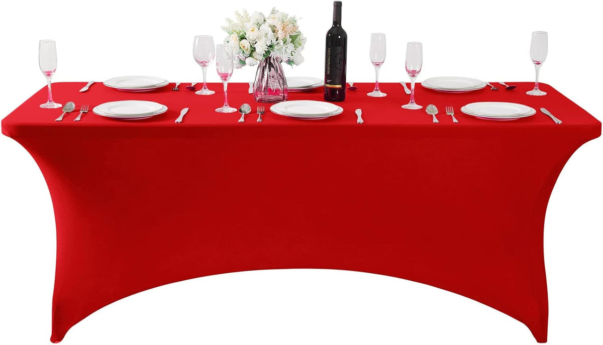 SuperO 2Pack Waterproof Spandex Table Cover for 6FT Table Universal Fitted Stretch Tablecloth for Party, Banquet, Wedding and Events-Red