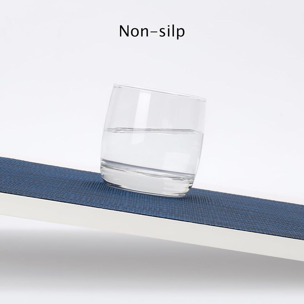 Myir JUN Placemats Set of 6, Vinyl Woven Placemats Place Mats Indoor Washable Table Mats Non-Slip Place mats for Dining Table (Dark Blue, Set of 6)