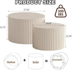 Round Nesting Coffee Table Set of 2, Modern Coffee and End Table Set Small Circle Wooden Drum Side Table Accent End Tables for Living Room Office, No Assembly,Cream Large