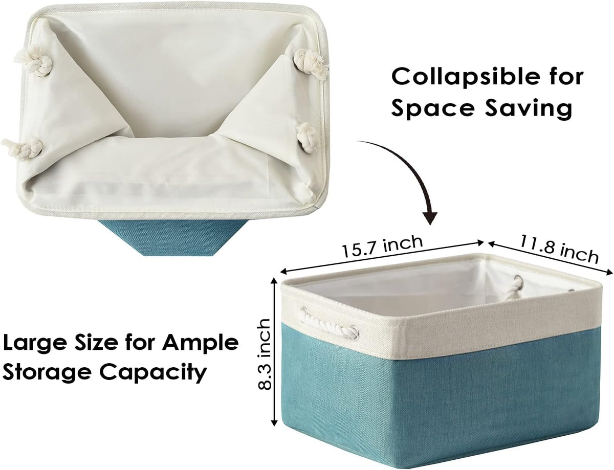TheWarmHome Storage Bins - Large 3 Pack 15.7x11.8x8.3 in Fabric Storage Baskets for Organizing Shelves | Large Basket Closet Organizer for Home Decor Shelf Baby Toy Laundry (White & Green)