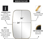 ANDY STAR Gold Oval Mirrors for Bathroom, Large 24x36’’ Brushed Gold Metal Framed Oblong Wall Mirror, Modern Brass Vanity Mirror in Stainless Steel Frame Wall Mount Horizontal or Vertical