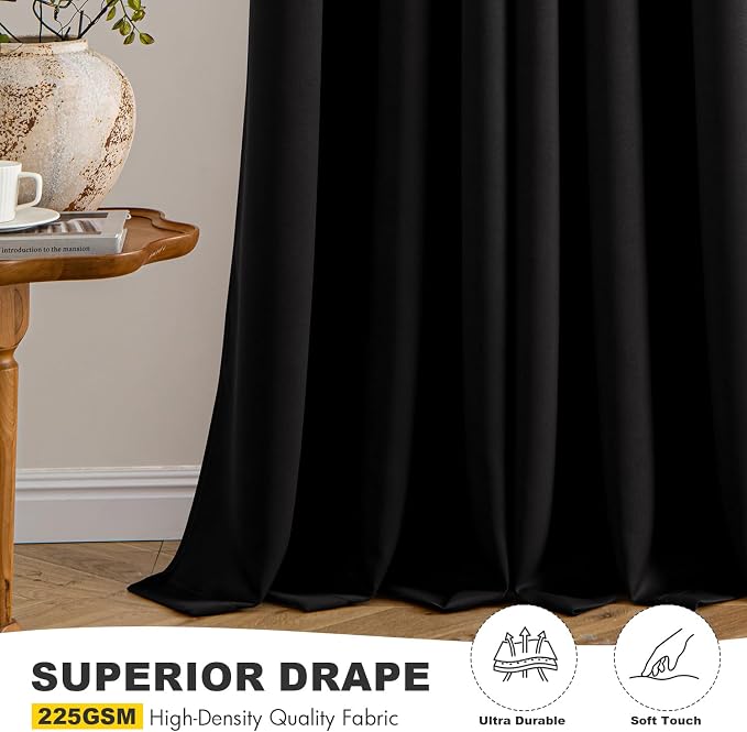 MIULEE Blackout Curtains for Bedroom 2 Panels 50 x 63 Inch Long Black | Thermal - Image 5