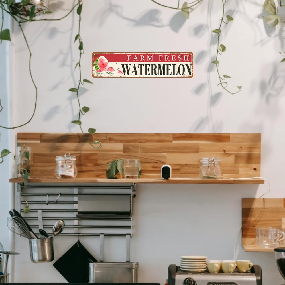 Farm Fresh Watermelon Sign Watermelon Decor Vintage Metal Tin Sign Farmers Market Decor Farm Fresh Watermelon Locally Grown Signs For Home Kitchen Cave Garage Bar Art Plaque Wall Decoration 4x16 Inches