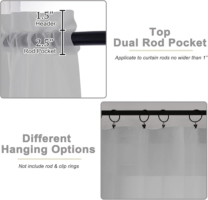 Cafe Curtains 36 Inch Length Tier 2 Pieces, Modern Soft Airy Sheer Kitchen - Image 4