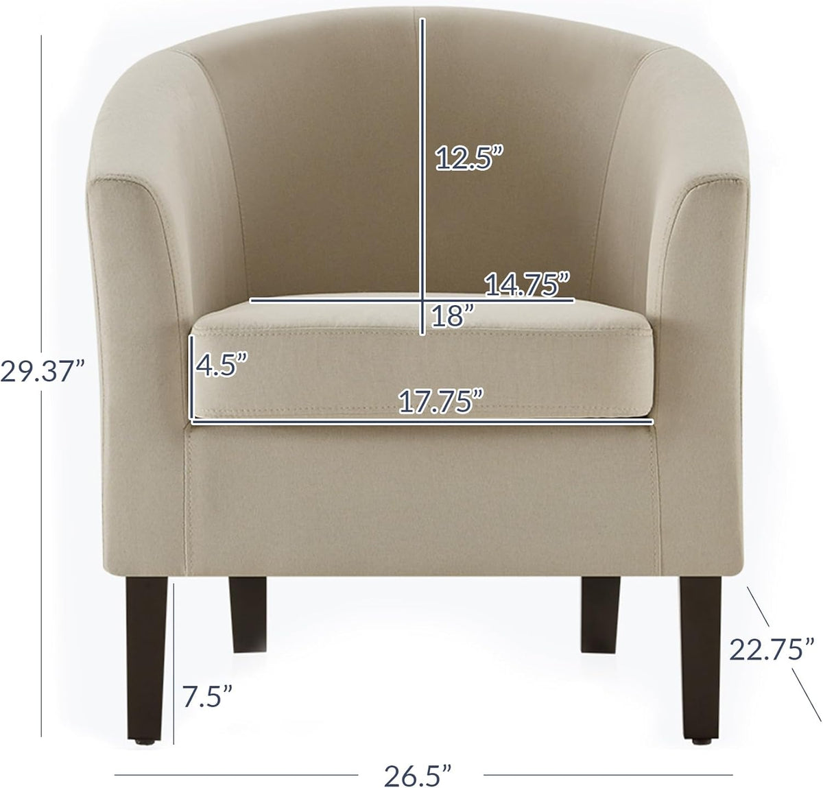 BELLEZE Accent Barrel Chair, Set of 2 Faux Leather Round Club Tub Sofa Corner Chair with Flared Legs and Cozy Soft Padding for Living Room Bedroom Waiting Room - Beige