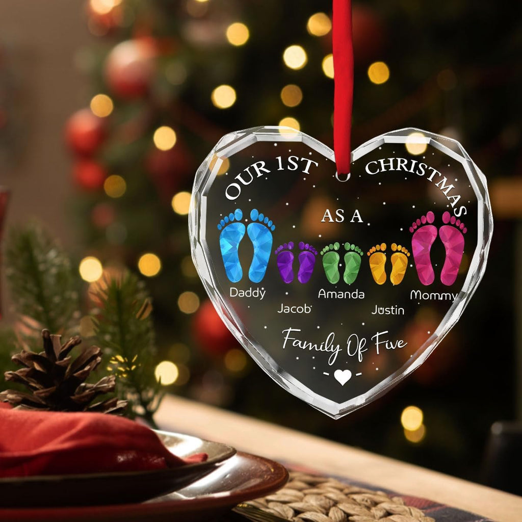 First Christmas As A Family - Personalized Custom Glass Ornament for Family of 6 People and Pets, 1st Xmas Family Ornament 2025 Baby's First Christmas