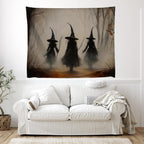 Witchy Halloween Tapestry Wall Hanging Vintage Spooky Witch Room Print Dark Academia Autumn Forest Three Witches Tapestries Decor for Halloween Living Room Bedroom Decoration 50x60inch
