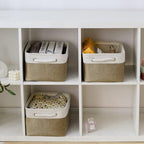 TheWarmHome Storage Basket for Shelves - 1 Pack 14x10x6.7 inch Collapsible Storage Bins Storage Boxes for Organizing for Laundry Closet Gift Cloth Nursery (Whiet & Khaki)