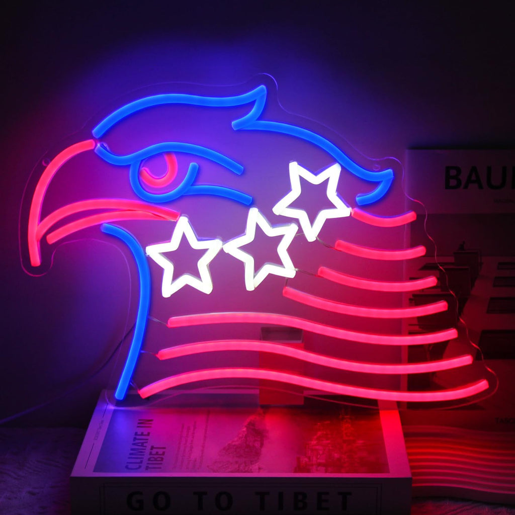 Patriotic Eagle Flag Neon Sign USA Stars and Stripes LED Sign for Wall American Flag Neon Lights Signs for Bedroom Memorial Day 4th of July Independence Day American Eagle Day Decorations